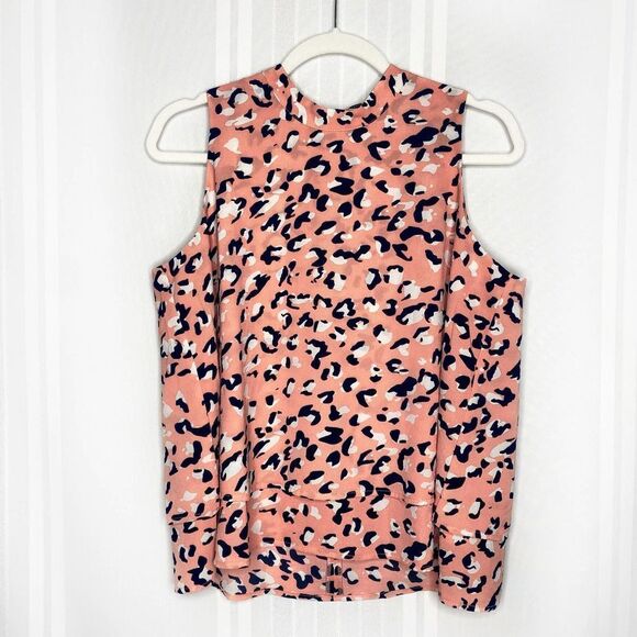 Mud Pie Sleeveless Animal Cheetah Print Tiered Tank Top Blouse Peachy Pink Blue - Picture 1 of 9